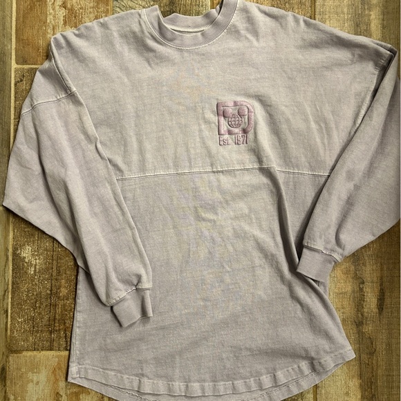WALT DISNEY WORLD SPIRIT JERSEY Womens Lilac Shirt Shimmer Puff Print Spellout M - Picture 6 of 6